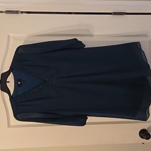 iZ Byer Dark Teal 3/4 Sleeve Semi Sheer Dress